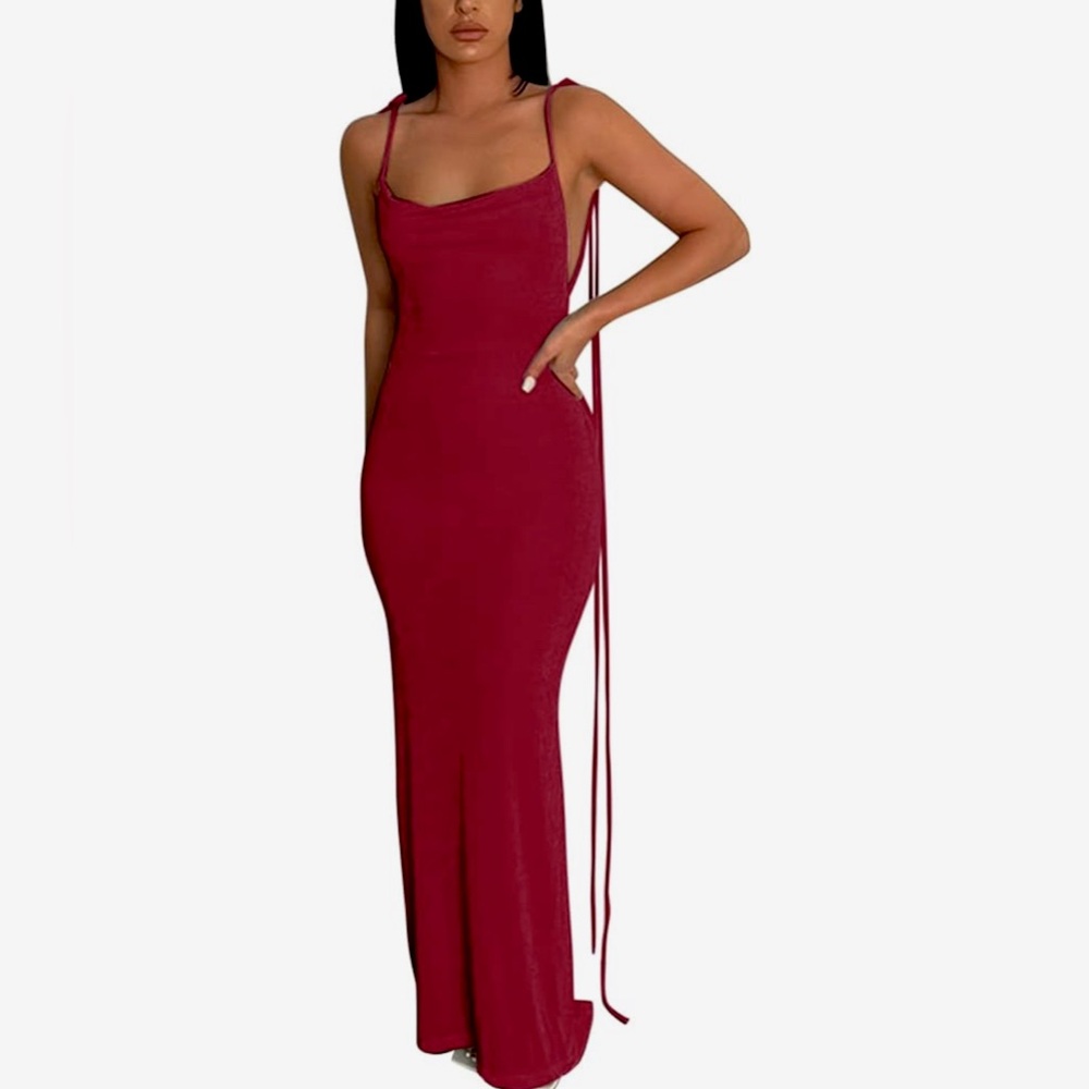 NWOT - Sexy Plain Dress with Stand-Up Collar and Backless Straps Empire Dress